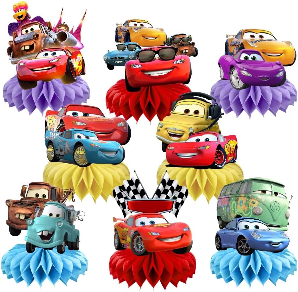 Lighting Mcqueen Decor - Cars Lightning Honeycomb Centerpieces, 8Pcs Race