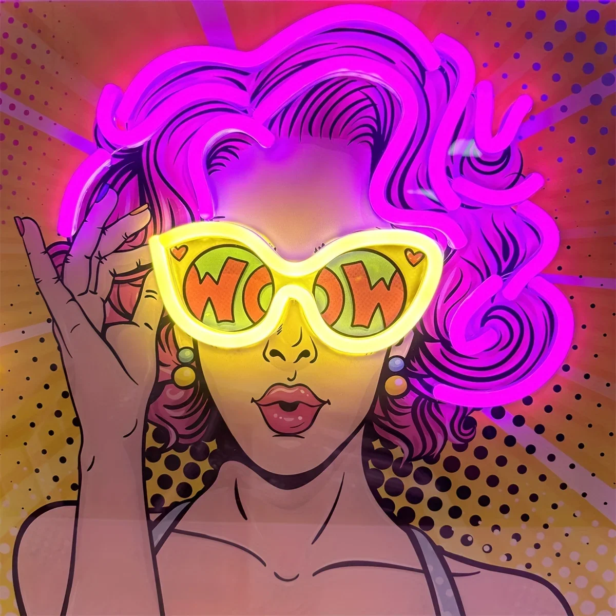 Wow Lady Pop Art LED Neon Sign - Outdoor Lighting Decor Wow 评论和价格