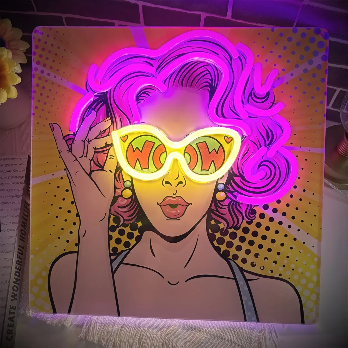 Wow Lady Pop Art LED Neon Sign - Outdoor Lighting Decor Wow 评论和价格