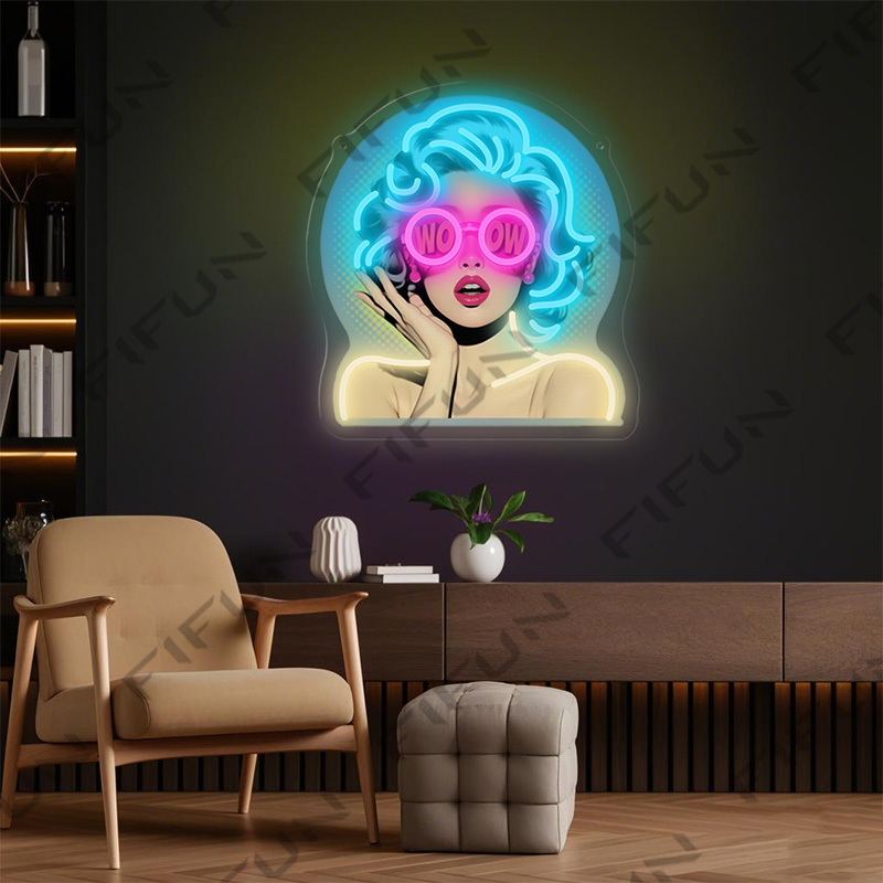 WOW Curl Girl Neon Sign UV Pri - Outdoor Lighting Decor Wow 评论和价格
