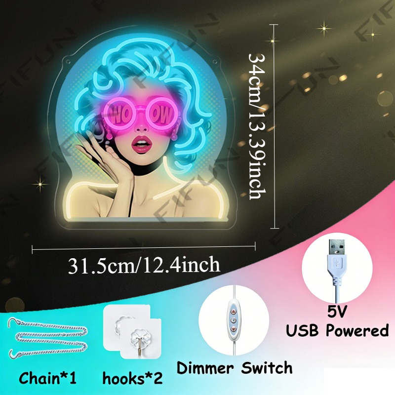 WOW Curl Girl Neon Sign UV Pri - Outdoor Lighting Decor Wow 评论和价格